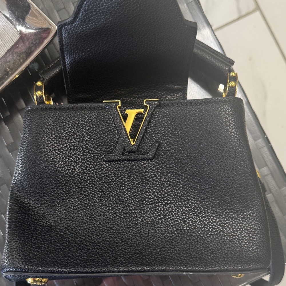 Louis Vuitton Black Shoulder Bag with Gold Accents